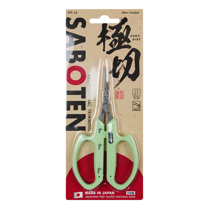 Saboten Stainless Steel Angled Blade Scissors - Green (PT-13) (Case of 12)