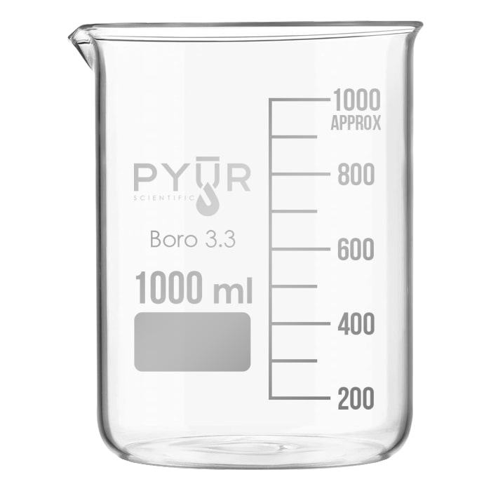 Pyur Scientific Low Form Glass Beaker w/ Graduations and Spout 1000ml