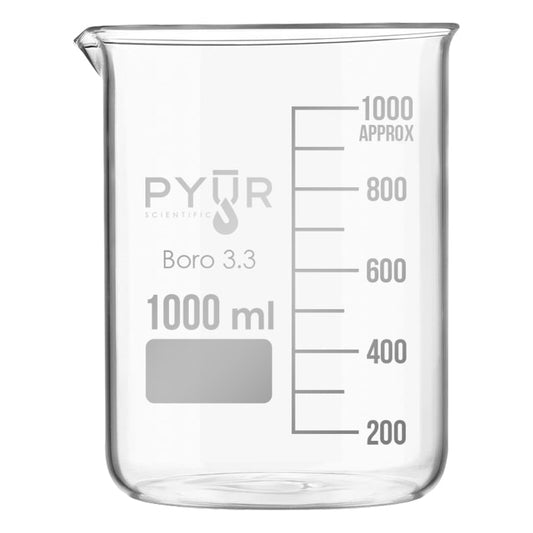 Pyur Scientific Low Form Glass Beaker w/ Graduations and Spout 1000ml