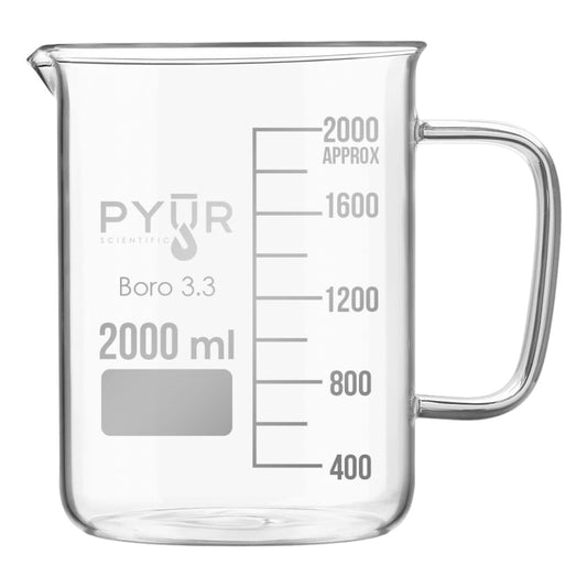 Pyur Scientific Low Form Glass Beaker w/ Graduations, Handle, and Spout 2000ml