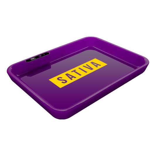 Dope Trays x Sativa - purple background yellow logo